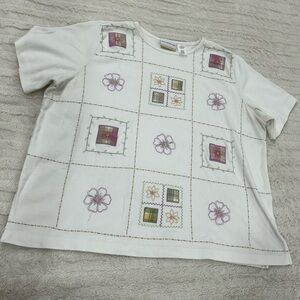 Alfred Dunner White shirt with Colorful Embroidered Patchwork